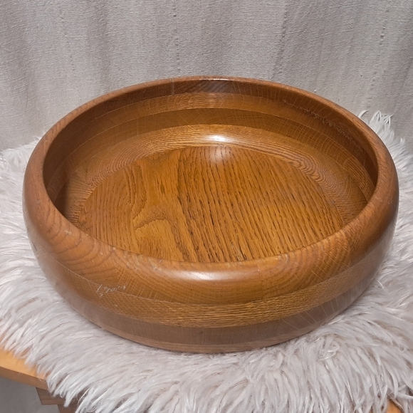 Vintage Handcarved 14" Wooden Serving Bowl And Serving Spoon Made In The USA - Picture 2 of 11